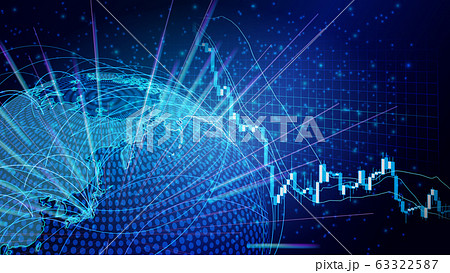 急落する株価チャートと世界地図青色背景イメージ 急落する株価チャートと世界地図青色背景イメージ 63322587