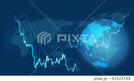急落する株価チャートと世界地図青色背景イメージ 63322596