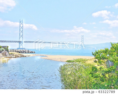 明石海峡大橋の見える風景のイラスト素材 63322789 - PIXTA