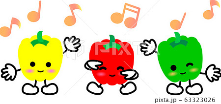 パプリカ ピーマン キャラクター 音符 3色 野菜 パプリカ ピーマン キャラクター 音符 3色 野菜 63323026