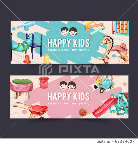 Playground banner design with shovel, sand box, 63324007