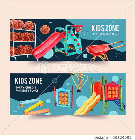 Playground banner design with basketballs, cart, 63324009