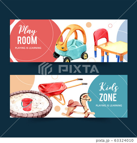 Playground banner design with toy car, rocking 63324010