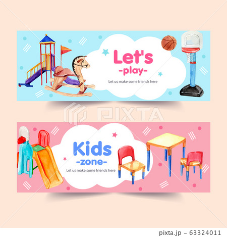 Playground banner design with slide, basketball, 63324011