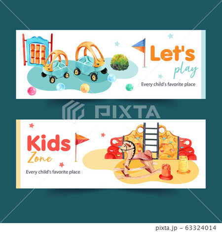 Playground banner design with flag, toy car, 63324014