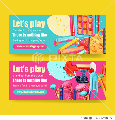 Playground banner design with bench, slide, 63324015
