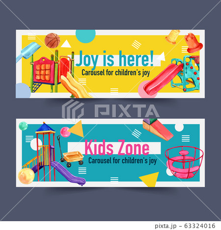 Playground banner design with roundabout, slide, 63324016
