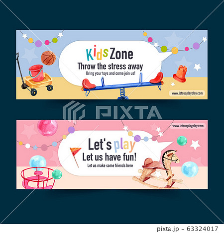 Playground banner design with cart, seesaw, 63324017