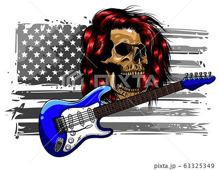 Human Skull And Electric Guitar Symbol Of のイラスト素材