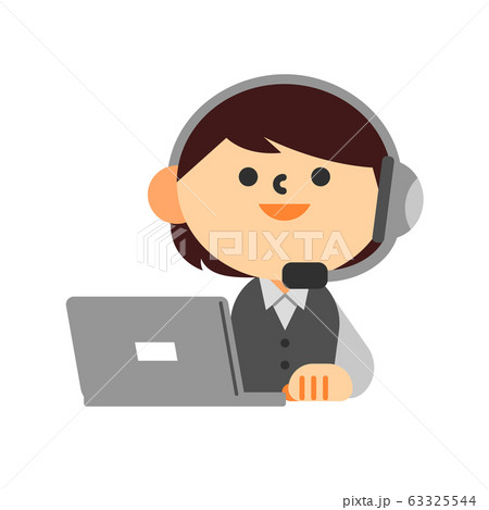 オペレーター コールセンター 女性 ノートパソコンのイラスト素材
