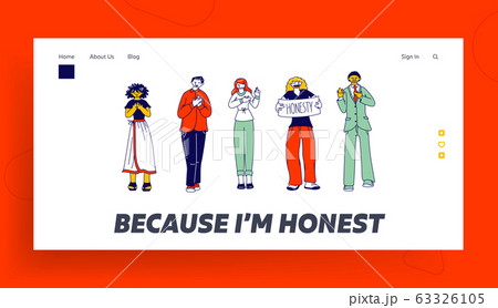 Patriotism, Devotion Gesture, Promise Landing Page Template. Group of Diverse Multiracial People Stand in Row 63326105