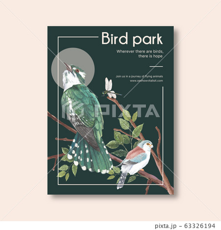 Insect and bird poster design with branch, 63326194