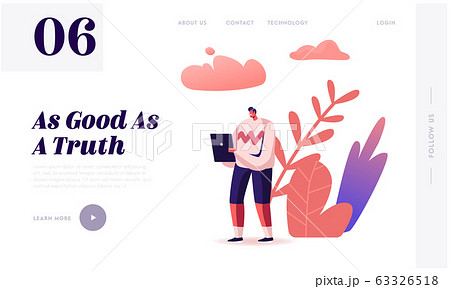 People Read Fake News Landing Page Template. Man Reading News on Tablet Pc. Male Character Use Gadget 63326518