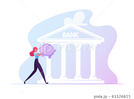 Student Loan, Debt for Education Concept. Girl Student Character Carry Piggy Bank Walking to Take Educational Loan 63326625