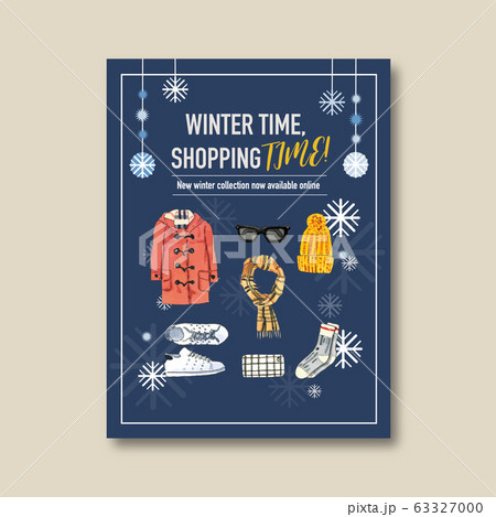 Winter style poster design with bag, sneakers, - Stock Illustration 