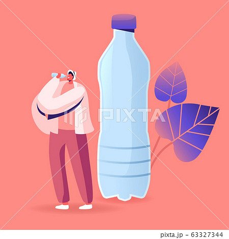 Tiny Male Character Drinking Bottle Water with Microplastic Pieces. Ecological Earth Nature Pollution, Micro Plastic Contamination, Planet Eco System Environment Concept. Cartoon Vector Illustration Tiny Male Character Drinking Bottle Water with Microplastic Pieces. Ecological Earth Nature Pollution, Micro Plastic Contamination, Planet Eco System Environment Concept. Cartoon Vector Illustration 63327344