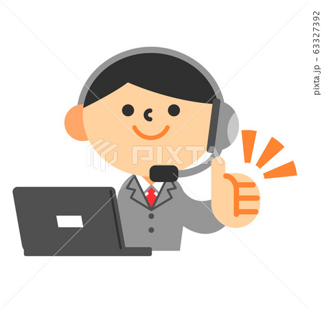 オペレーター コールセンター 男性 ノートパソコン グッドのイラスト素材