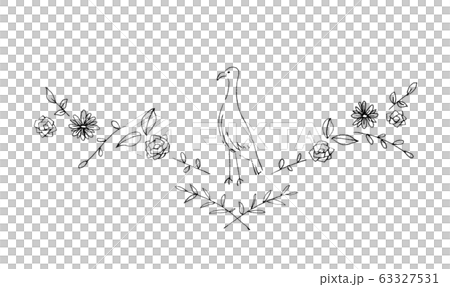 草花と鳥　モノクロ 63327531