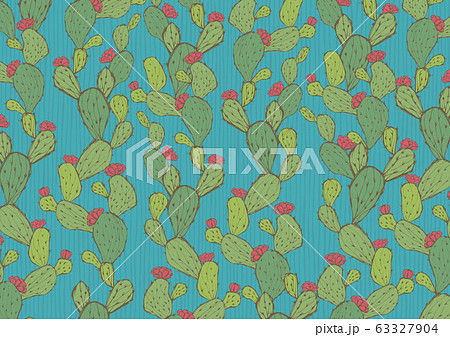 レトロなサボテン柄の背景素材 手書きイラスト メニュー表 植物柄のイラスト素材