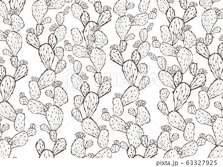 レトロなサボテン柄の背景素材 手書きイラスト 白黒 メニュー表 植物柄のイラスト素材