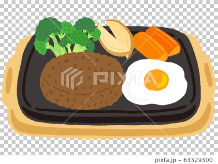 ハンバーグプレート目玉焼きのせのイラスト素材