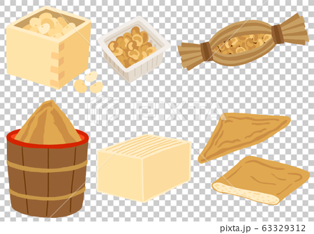 大豆製品のセット 味噌 納豆 豆腐 油揚げのイラスト素材