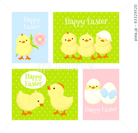 Set of Easter cards with cute chicken Set of Easter cards with cute chicken 63329520