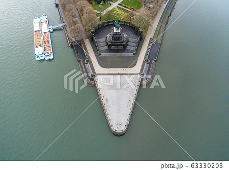 Koblenz City Germany historic monument German Corner where the rivers rhine and mosele flow together on a sunny day 63330203