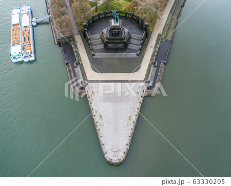 Koblenz City Germany historic monument German Corner where the rivers rhine and mosele flow together on a sunny day 63330205