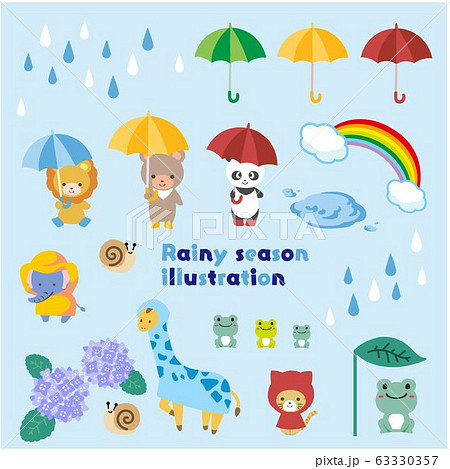 梅雨 イラストセット ベクターのイラスト素材