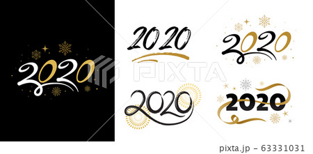 2020 Happy new year lettering with golden elements, banners on a white background. Vector 2020 Happy new year lettering with golden elements, banners on a white background. Vector 63331031