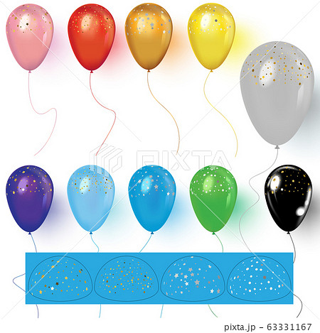 Realistic colorful balloons with confetti. Realistic vector. 63331167