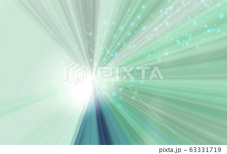 青緑系のグラデーションの綺麗な色合いの放射状の線と白い光とキラキラの背景のイラスト素材