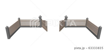 Wooden fence with opened gate. Isolated on white Wooden fence with opened gate. Isolated on white 63333835