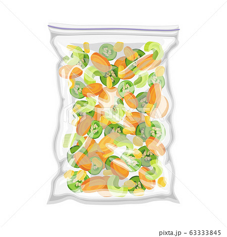 Frozen Chopped Mixed Vegetables Stored in Plastic Package Vector Illustration 63333845