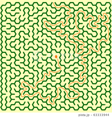 Hexagonal maze in form of square with solution. 63333944