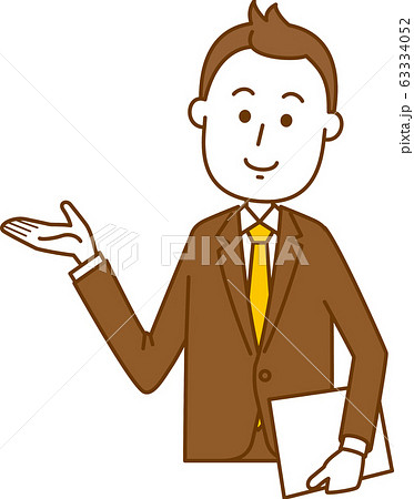 スーツ姿で案内をしている男性のイメージイラスト 上半身のイラスト素材