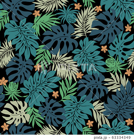シームレスな熱帯植物のアロハ柄のイラスト素材