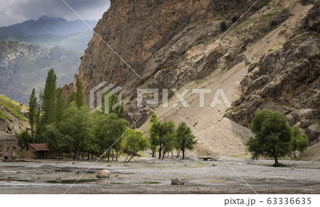 Panjakent River with House Mountain 63336635