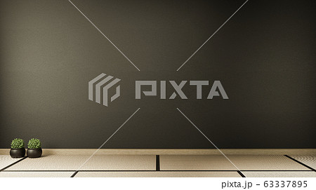 Empty room black on wooden floor interior 63337895