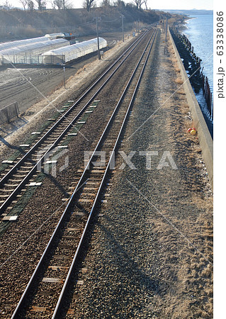 早春の北海道伊達市JR北舟岡駅の風景を撮影 63338086