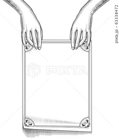 Womans hands holding a paper sheet. Womans hands holding a paper sheet. 63338472