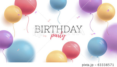 background with multicolored round shape air balloons blured on the foreground and confetti, celebration fun happy birthday party poster invitation 63338571