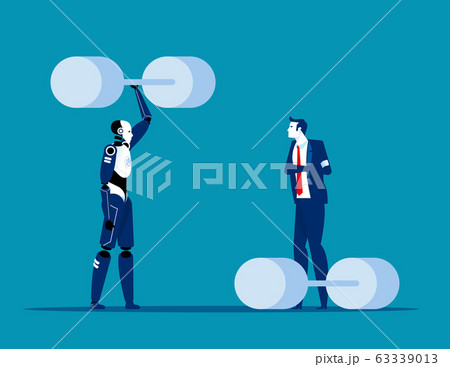 Robot vs Human. Capable robot technology concept, 63339013