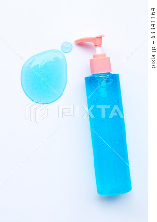 Alcohol hand sanitizer gel in pump bottle on white 63341164