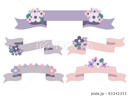 フラワーリボンフレーム 飾り枠セットのイラスト素材