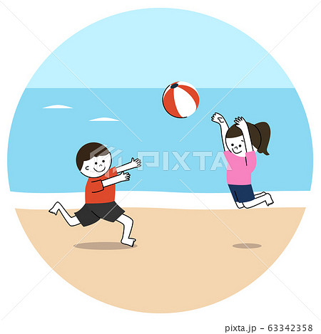 海 ボール遊び 子供イラストのイラスト素材