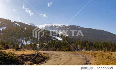Empty road in a Spanish pyrenees mountain 63343339