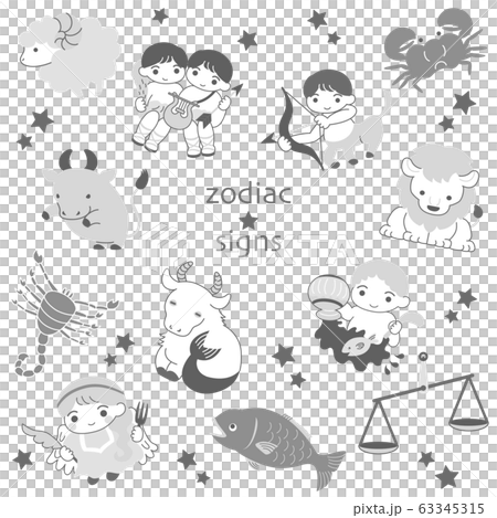 12星座 キャラクター おしゃれ シンプル 白黒のイラスト素材