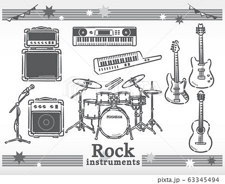 ロック音楽の楽器イラスト素材セットのイラスト素材